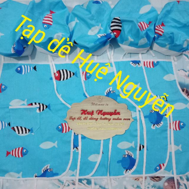 Combo bộ tạp và mũ đầu bếp trắng