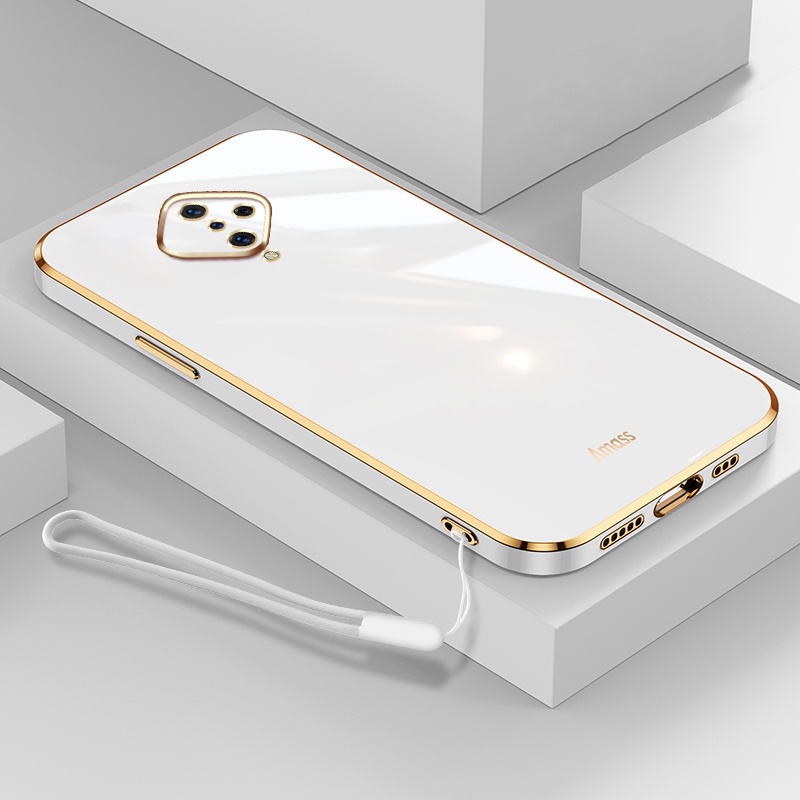 Ốp Điện Thoại Mềm Hình Vuông Mạ Viền Sang Trọng Có Dây Đeo Cho Vivo S1 PRO Y9S IQOO NEO