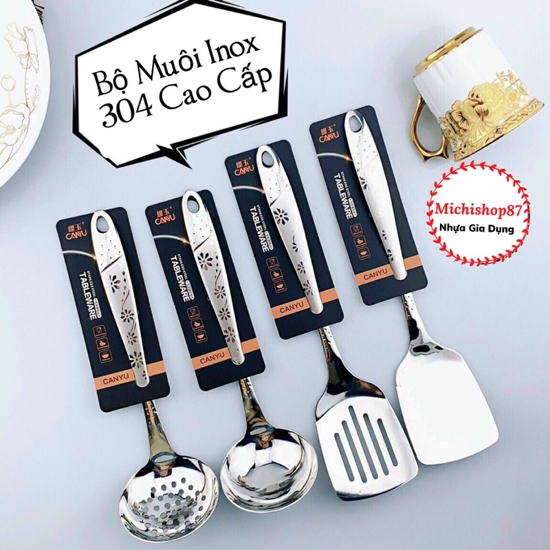 Muôi Múc Canh, Xẻng Xào, Muôi Thủng Ăn Lẩu Inox 304 Cao Cấp Họa Tiết Hoa Loại Đẹp Dầy Dặn
