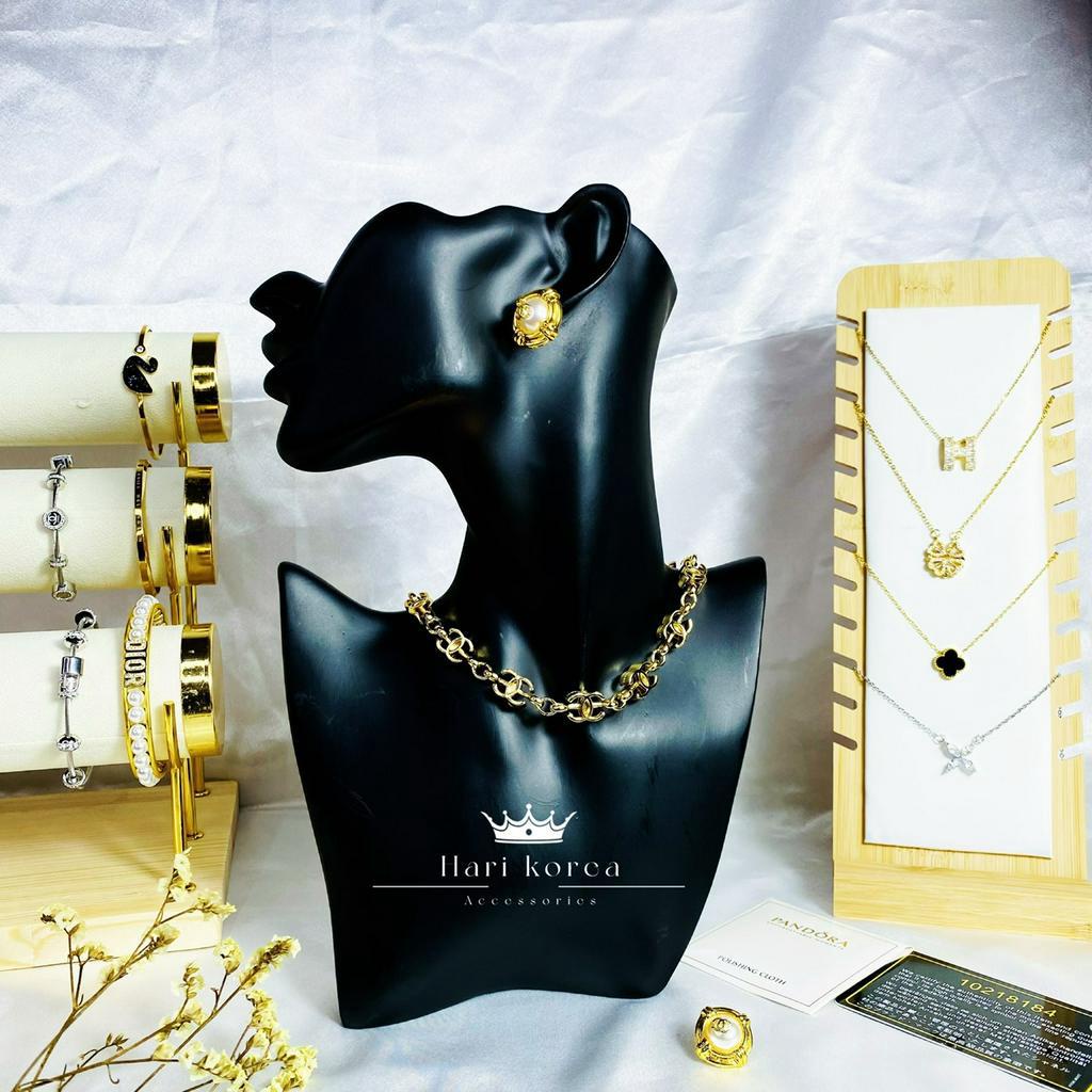 Sét khuyên tai nữ &amp; vòng cổ thương hiệu hàng cao cấp đẹp chuẩn, bộ dây chuyền bông tai nữ sang chảnh hot