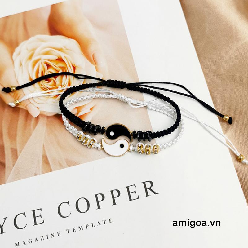 ✨✨Vòng tay đôi dây vải bện mặt hình thái cực quyền thiết kế độc đáo dành cho các cặp đôi, bạn thân vòng tay vải đôi quà tặng ý nghĩa