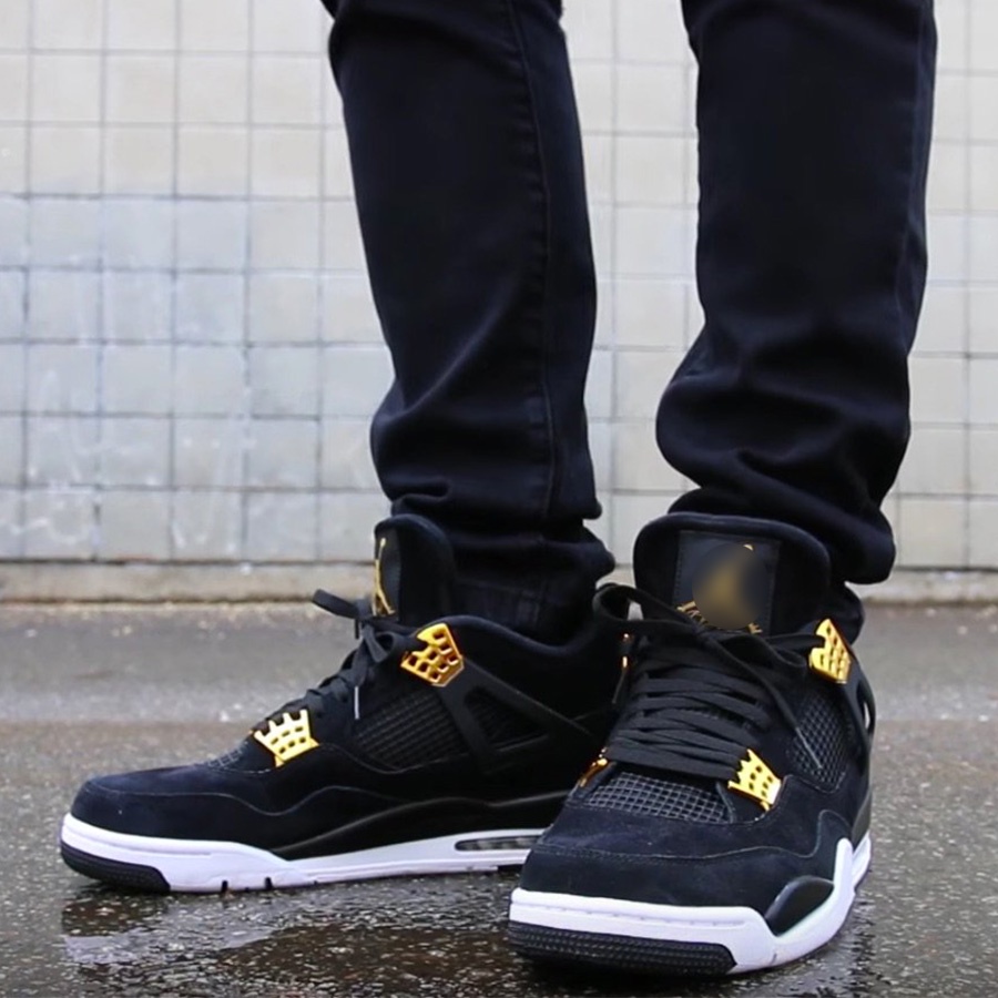 Giày thể thao cổ cao Jordan 4 nam nữ màu đen trắng royalty, Giày bóng rổ đẹp giá rẻ, Sneaker cao cổ retro black