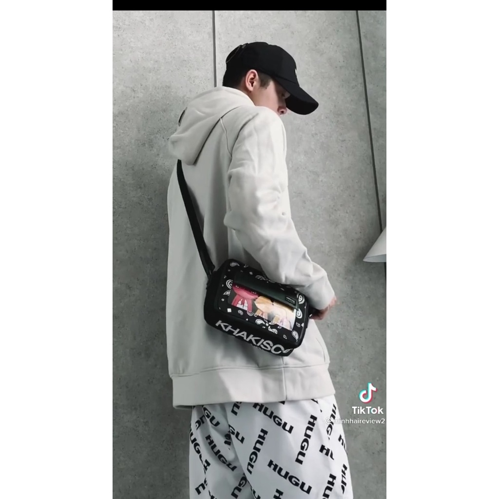 Túi Xách Đeo Chéo Khủng Long Xanh Unisex Thời Trang Nam Nữ Cao Cấp Jino Studio - Túi Xách Nam Vải Canvas Phối Da Bền Đẹp