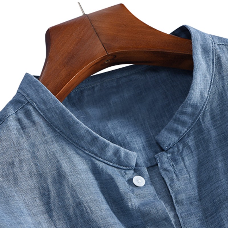 Áo Sơ Mi Tay Ngắn Cổ Chữ V Vải Lanh Mềm Mại Thoáng Khí Thời Trang Cho Nam