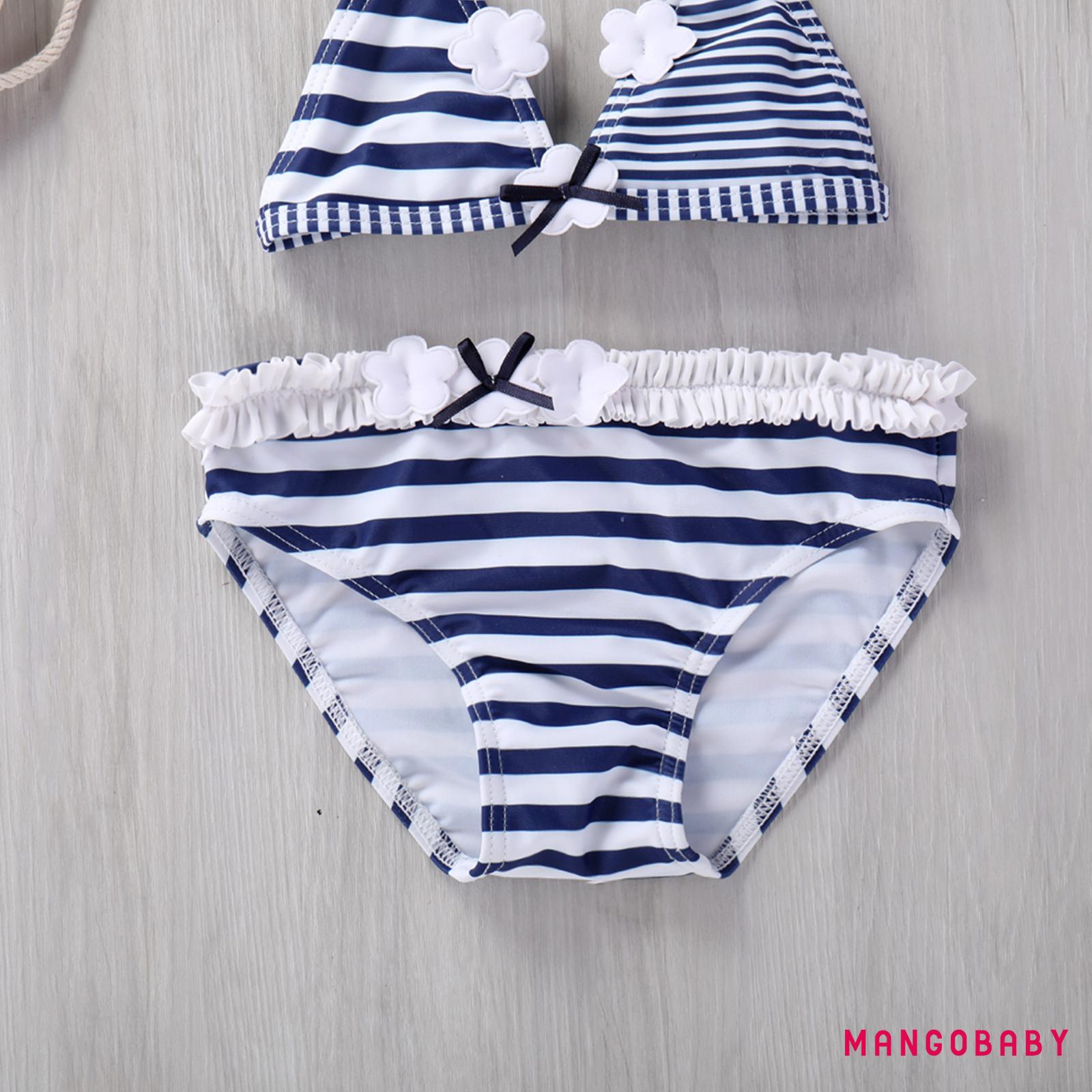 Bộ Bikini Hai Mảnh Cổ Chữ V Họa Tiết Sọc Thời Trang Mùa Hè Cho Bé Gái