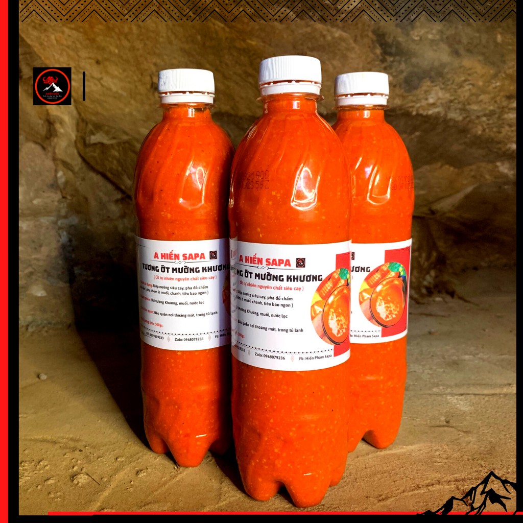 Tương ớt Mường Khương chai 500ml siêu cay nguyên chất nhà làm thủ công, chấm thịt luộc thịt nướng.
