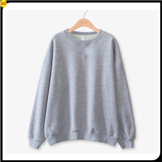 SWEATER DÀI TAY NAM NỮ MÀU GHI XÁM CHẤT VẢI NỈ POLY HÀNG FREESIZE 1 CỠ FORM DÁNG RỘNG DƯỚI 65KG MẶC VỪA (TRƠN) K21