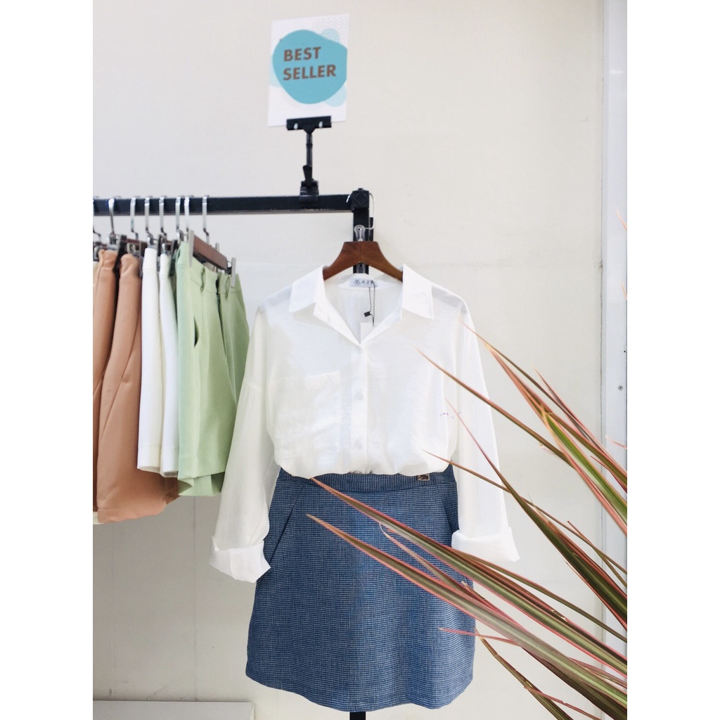 Áo sơ mi trắng nữ có túi white pocket shirt Maxy workshop