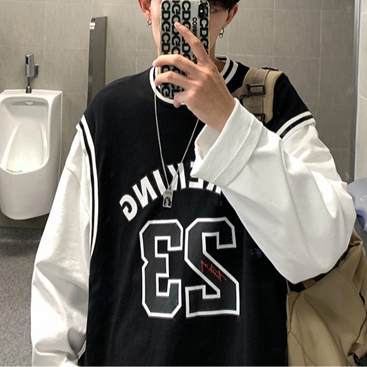 Áo thun dài tay dáng rộng in kỹ thuật số thời trang cho nam