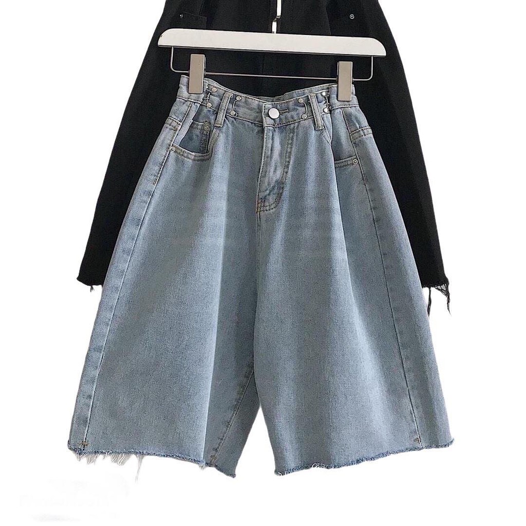 Quần Short Kaki Lửng Ulzzang Quần đùi denim ngố Ống rộng cạp cao trắng đen kem Dáng Hàn Quốc (có bigsize) - GIN STORE