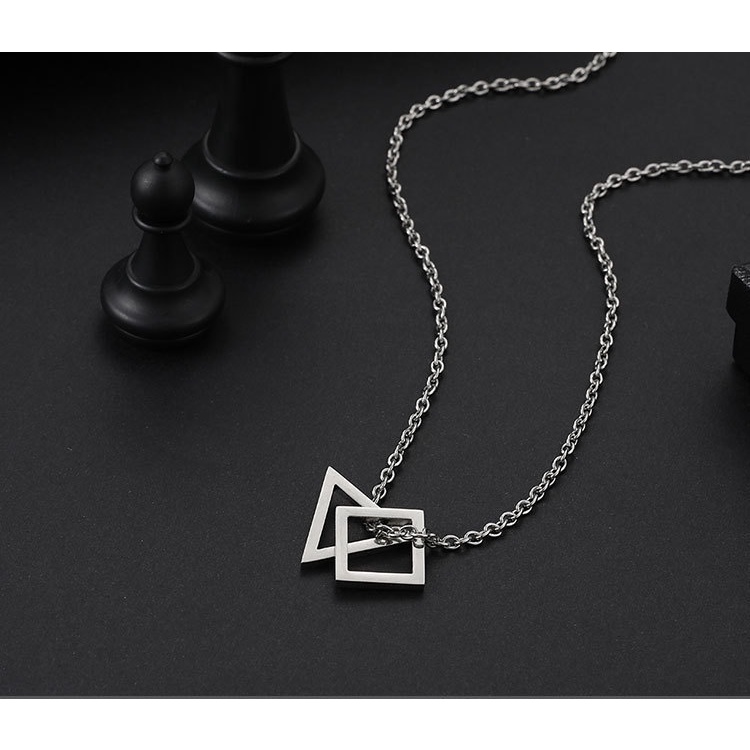Dây Chuyền Doe68 Saz Store Tam Giác Đôi Màu Bạc - Vòng Cổ Đơn Giản Phong Cách Hàn Quốc Thép Titan Không GỈ