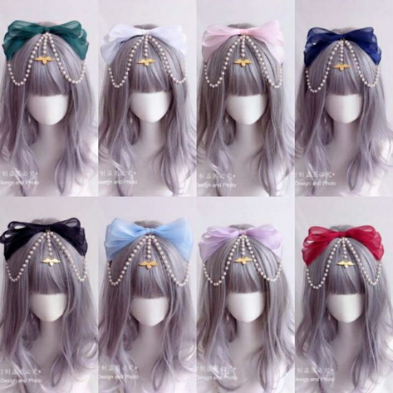 Băng Đô Nơ Voan Lolita Đính Ngọc