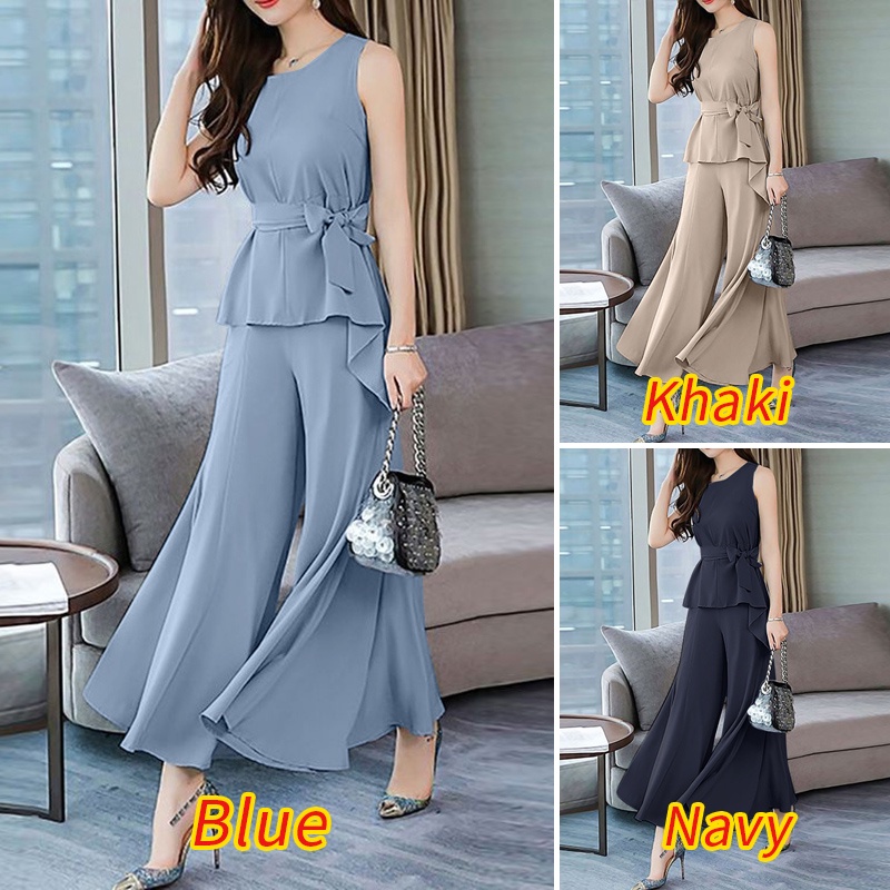 Set áo 2 dây cổ tròn + quần dài ống rộng Zanzea thời trang nữ