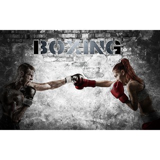 Tranh dán tường trang trí phòng Gym Boxing in chất liệu PP phủ kim sa cao cấp  270x240cm
