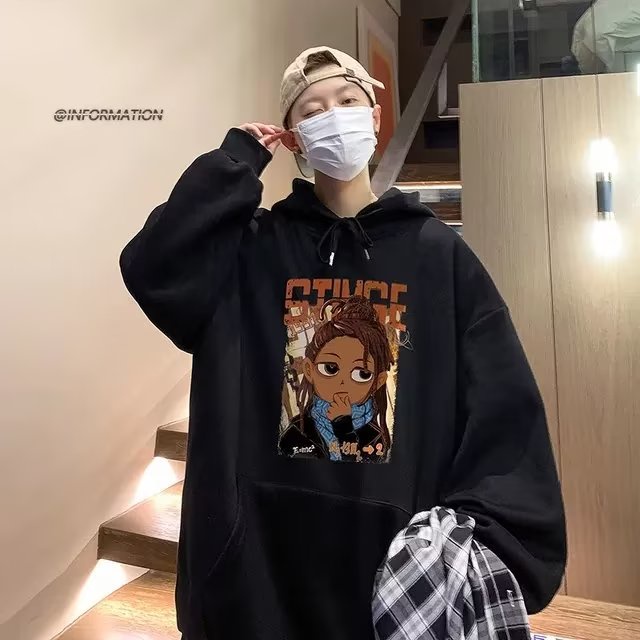 Áo Hoodie Dáng Rộng In Nhân Vật Thời Trang Retro Mỹ