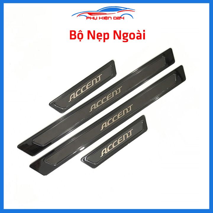 Bộ ốp bậc cửa trong ngoài nẹp bước chân Accent 2018-2019 vân Titan chống trầy trang trí xe