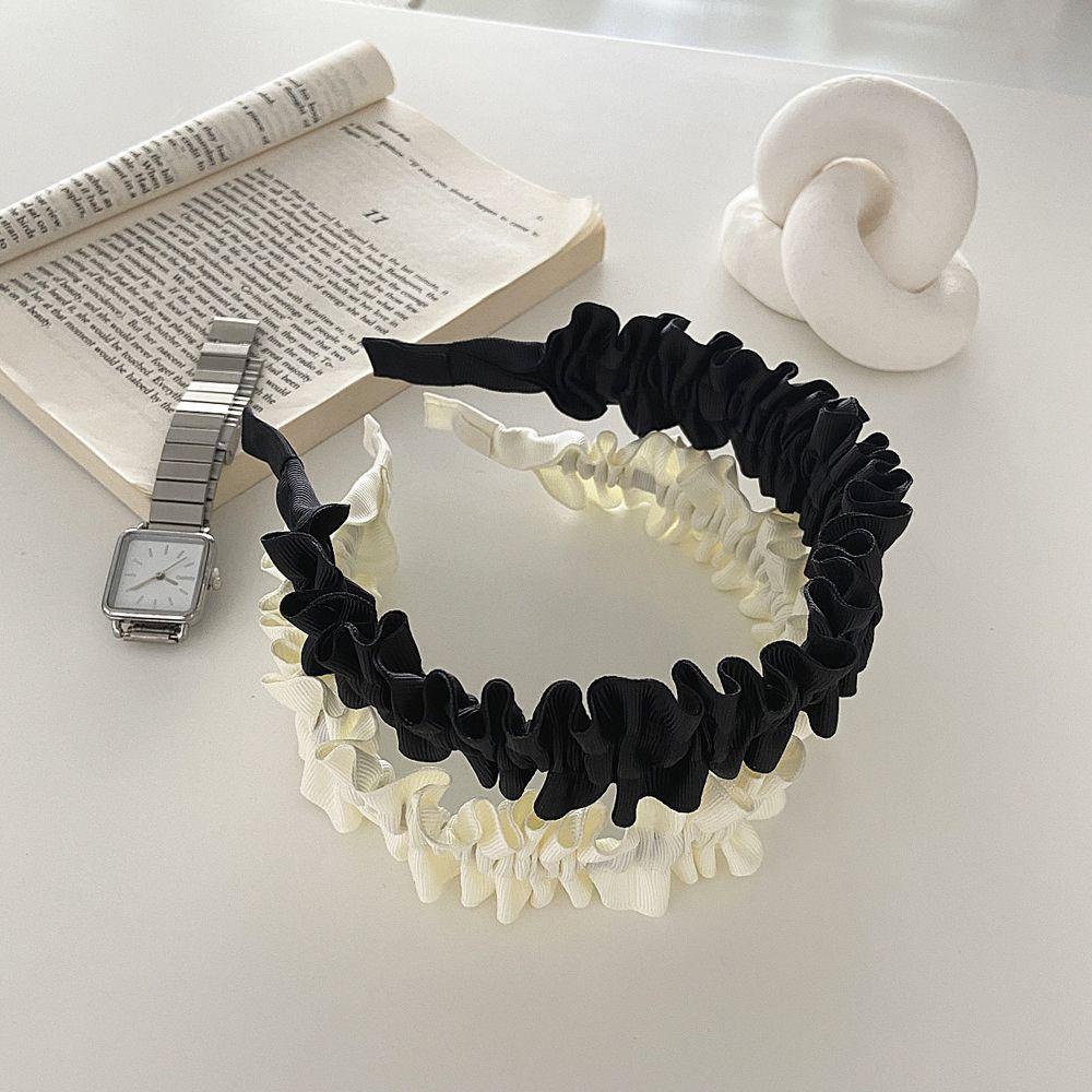 Băng Đô Cài Tóc Bằng Satin Màu Trắng Đen Thanh Lịch Cho Nữ