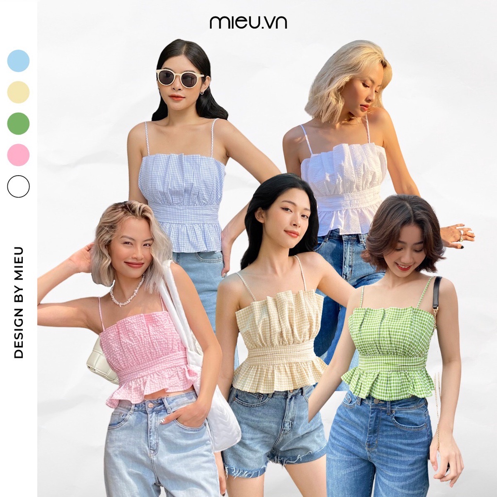 Áo croptop hai dây xếp ly bo thun sau nhiều màu MIEU - GD07