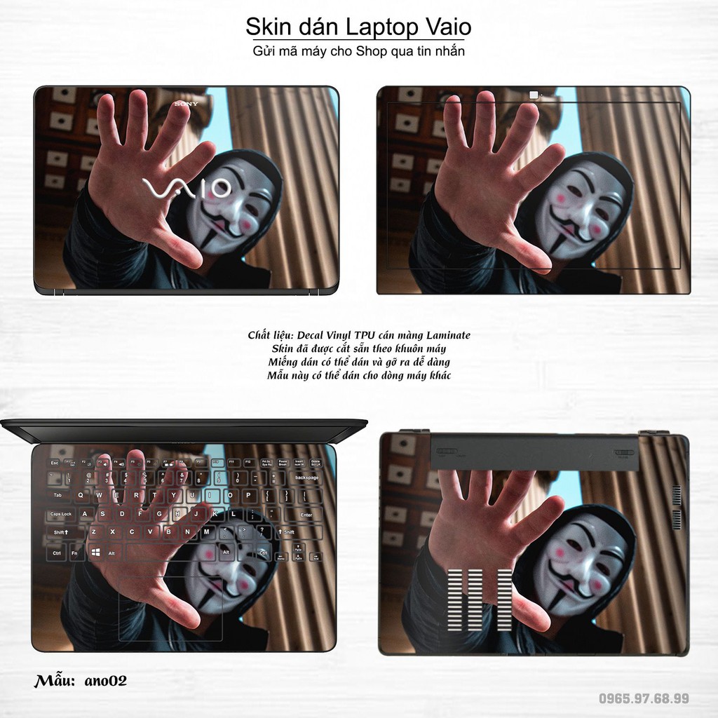 Skin dán Laptop Sony Vaio in hình Anonymous (inbox mã máy cho Shop)
