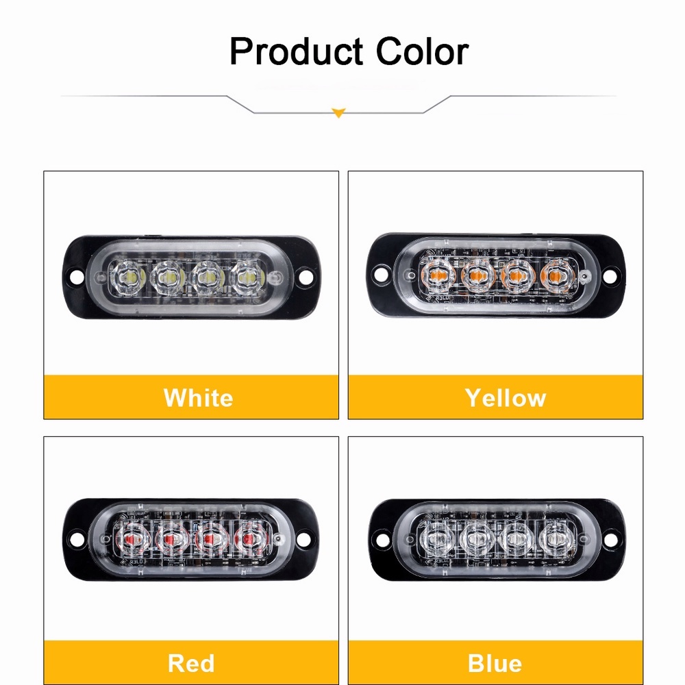 1 mảnh Đèn 4LED 12V chiếu ánh sáng vàng báo tín hiệu khẩn cấp chuyên dụng cho xe hơi / xe tải Đèn Led Dc gắn bên hông xe ô tô/ xe tải