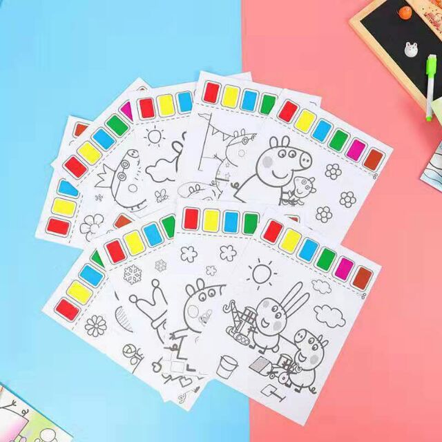 Bộ 6 tranh tô màu cho bé làm quen với màu nước