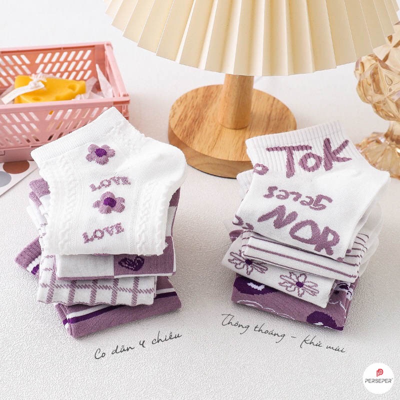 Tất cổ ngắn họa tiết dễ thương, set 5 đôi tất vớ - Cherry Shop