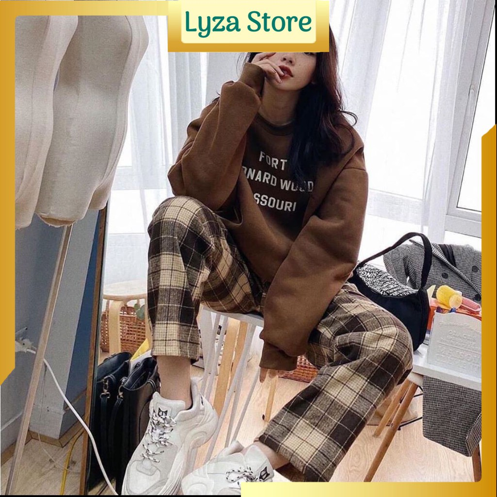 Quần kẻ caro unisex ô to plaid pants dáng suông dưới 60kg - Lyza Store