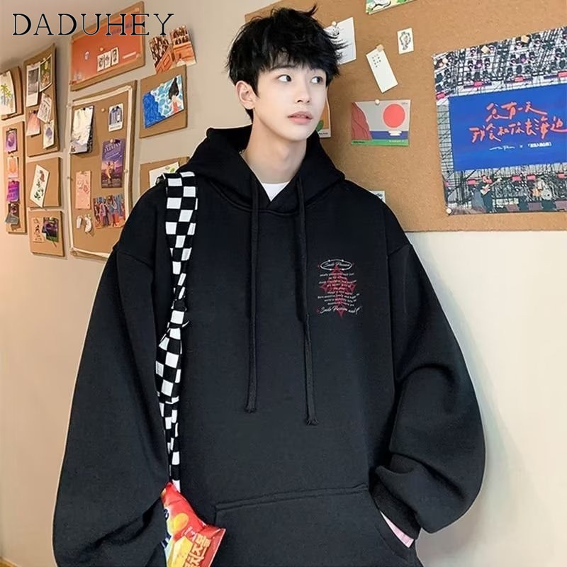 DaDuHey Men's Autumn Korean Style New round Neck Loose Top Chic Fashionable Printed Autumn Sweater