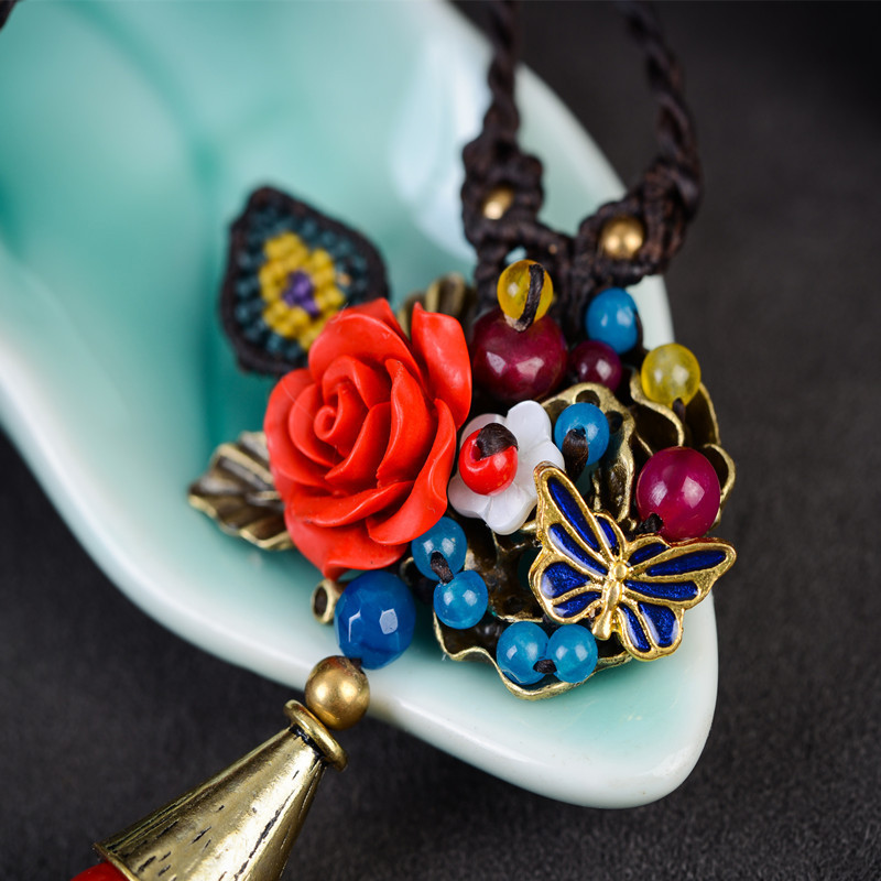 【Fugui Brand】 Vòng trang s ức quốc gia Nam mùa hè cánh bướm Cloisonne cổ động nghệ thuật dây chuyền ngắn của phụ nữ