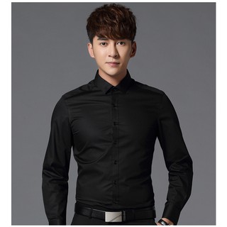 Áo sơ mi nam dài tay cotton lụa màu đen