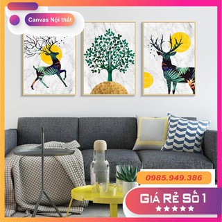 Bộ 3 tranh canvas cao cấp gia đình hươu trang trí tường cv-028