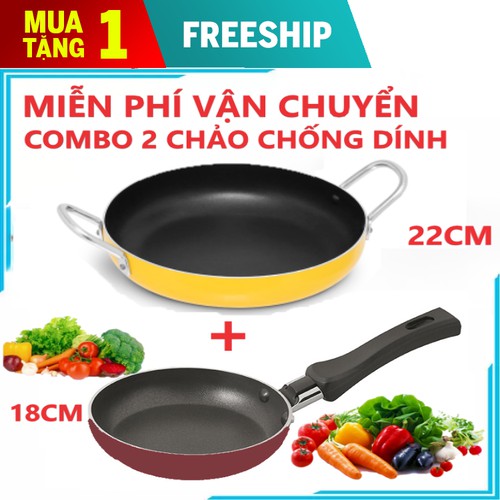 CHẢO CHỐNG DÍNH 22CM 2 QUAI VÀ CHẢO 1 QUAI 18CM SIÊU ĐẸP - EWTET