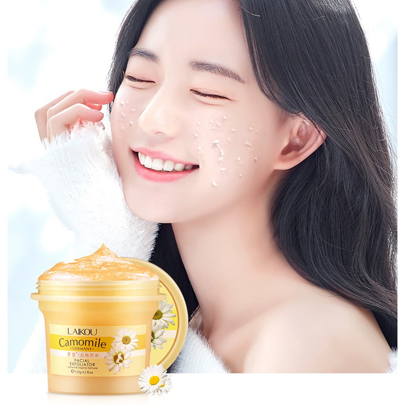 Tẩy da chết tế bào chết hoa cúc Laikou Camomile Facial Exfoliator 120g dùng cho da mặt và cổ