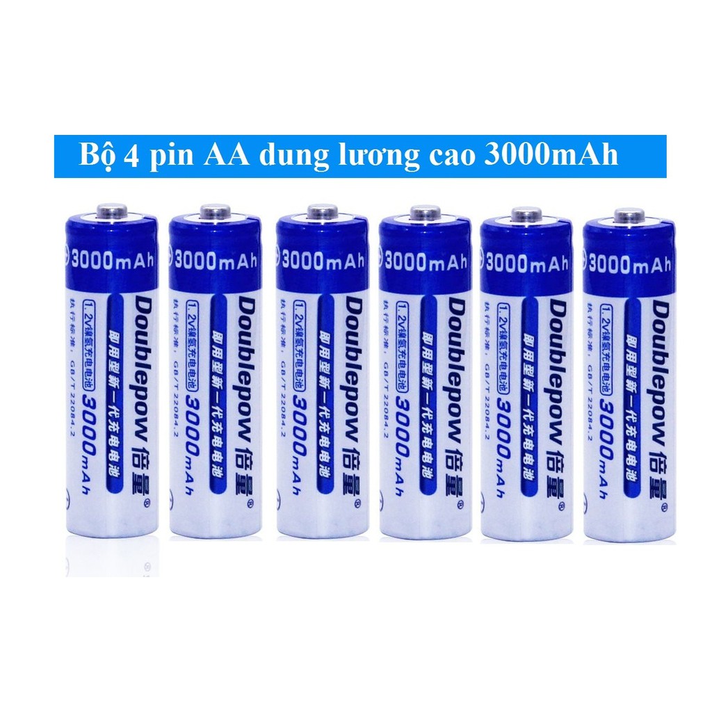 Combo bộ sạc pin đa năng Doublepow DP-B06 và 6 pin sạc dung lượng cao Doublepow AA 3000mAh