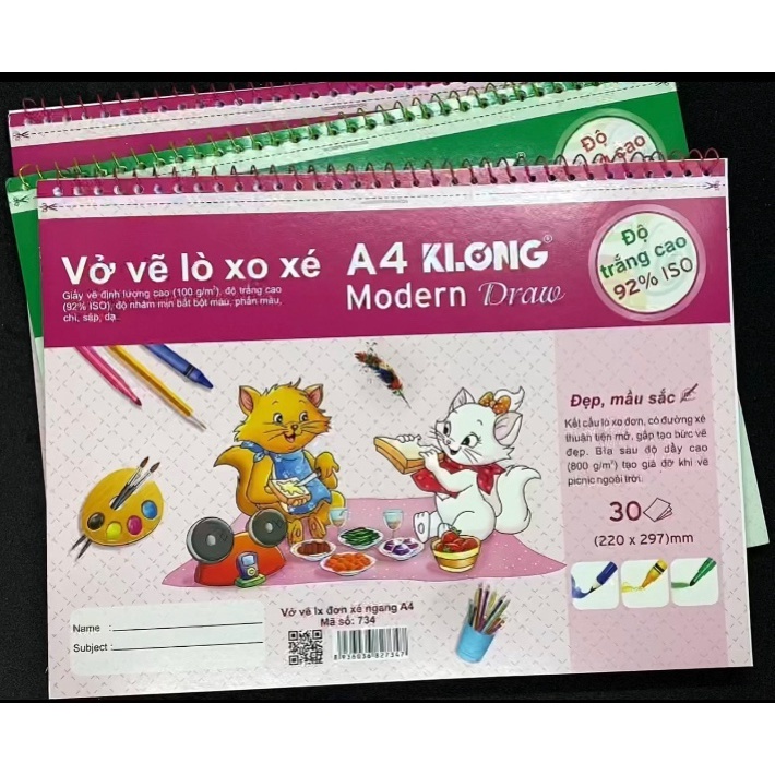 Vở vẽ lò xo KLONG A4 đơn 30 tờ - MS: 734