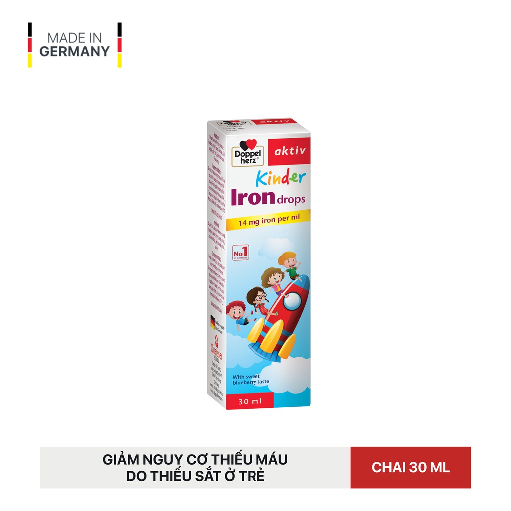 [TPCN Nhập Khẩu] Siro bổ sung muối sắt ngừa thiếu máu cho trẻ em và người lớn Doppelherz Kinder Iron Drops(Chai 30ml)