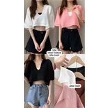 Áo Croptop Kiểu Nữ Ôm Body Polo có cổ sơ mi thun Tay Ngắn Form Rộng sexy Cá tính