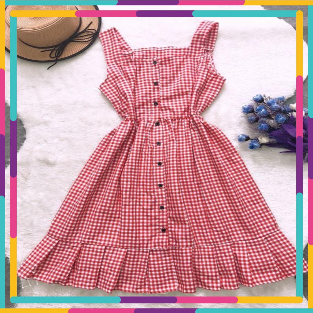 [ Hỗ trợ 10k đơn 20k ]  Đầm caro đuôi cá xếp ly - cherrystore1996