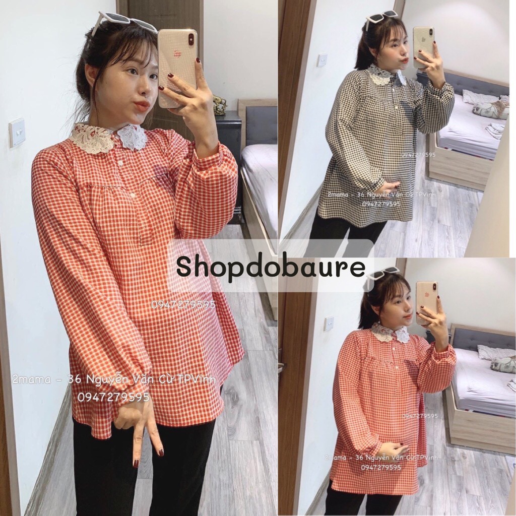 Áo sơ mi bầu dài tay mùa THU ĐÔNG cổ ren siêu hot bigsize- 𝐀𝐁𝟐𝟔