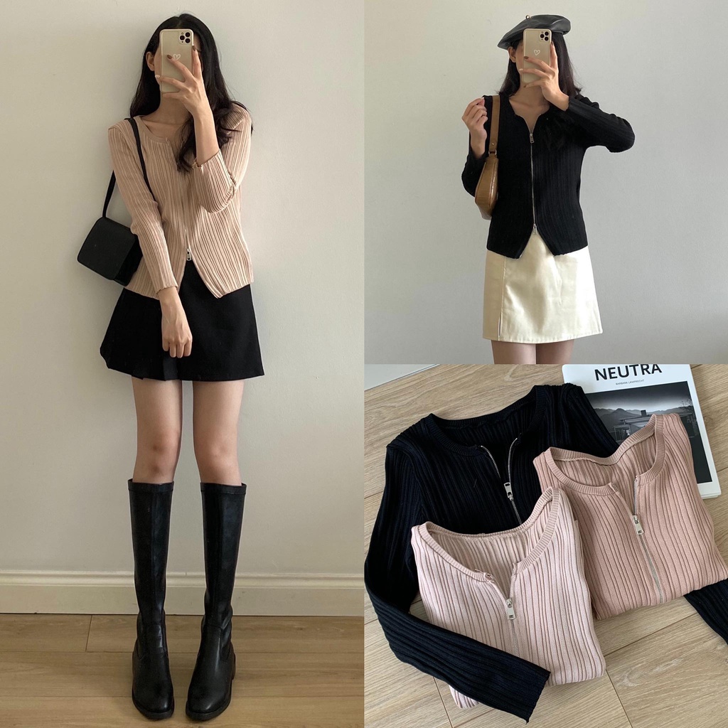 Áo len kéo khóa vân dọc _ A0281