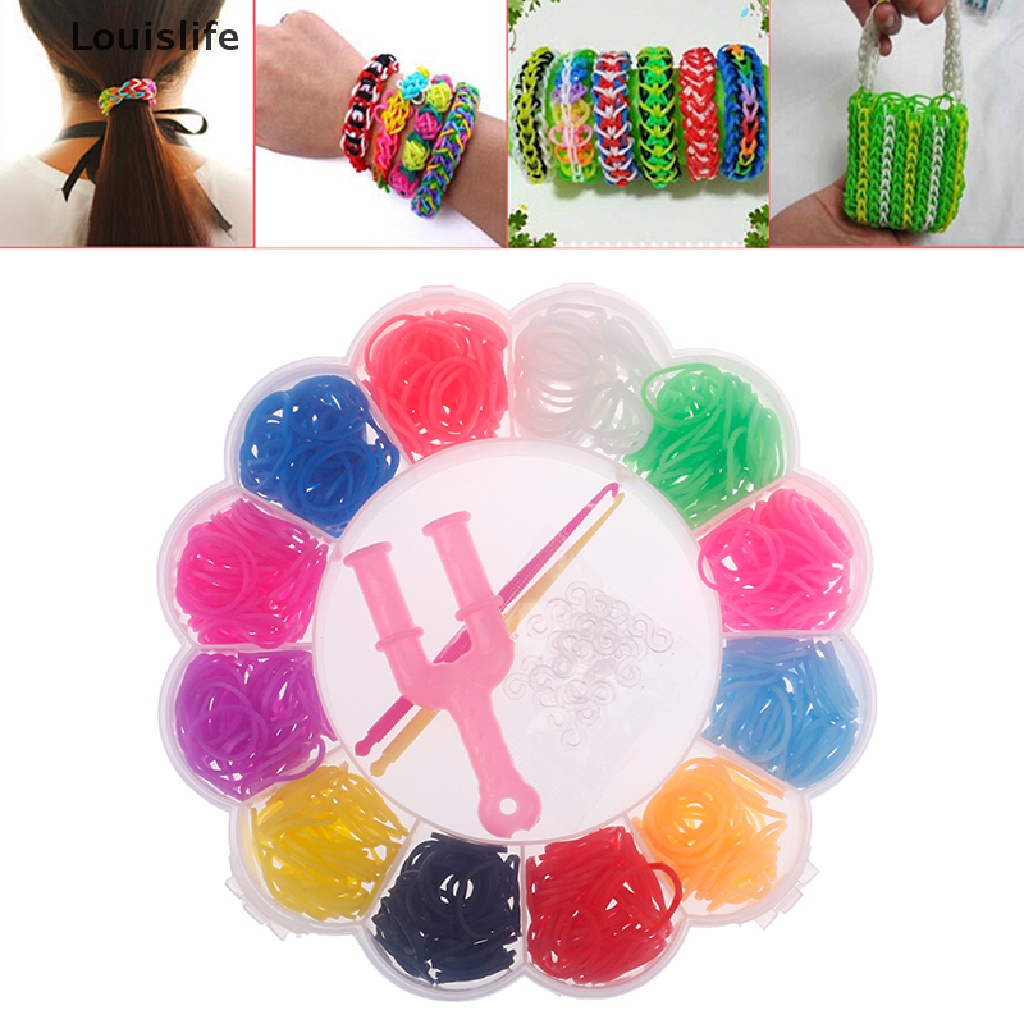 Hộp 600 dây thun cao su nhiều màu làm vòng tay DIY