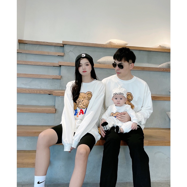 Áo Gia Đình Thu Đông Familylove - Hoodie Gia Đình Họa Tiết Gấu Bear Đáng Yêu Nỉ Da Cá Cao Cấp