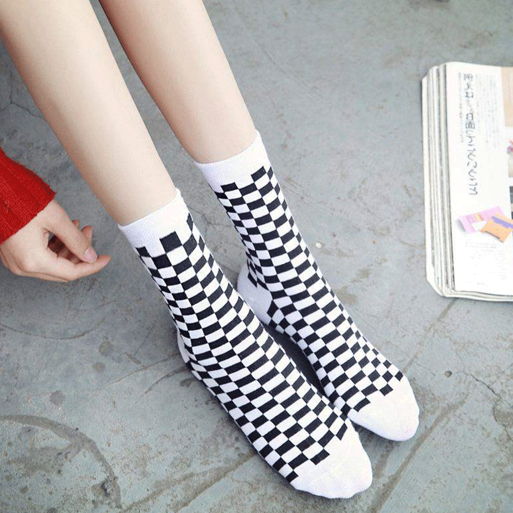 1 Đôi Tất Chân Kẻ Sọc Vuông Thời Trang Unisex