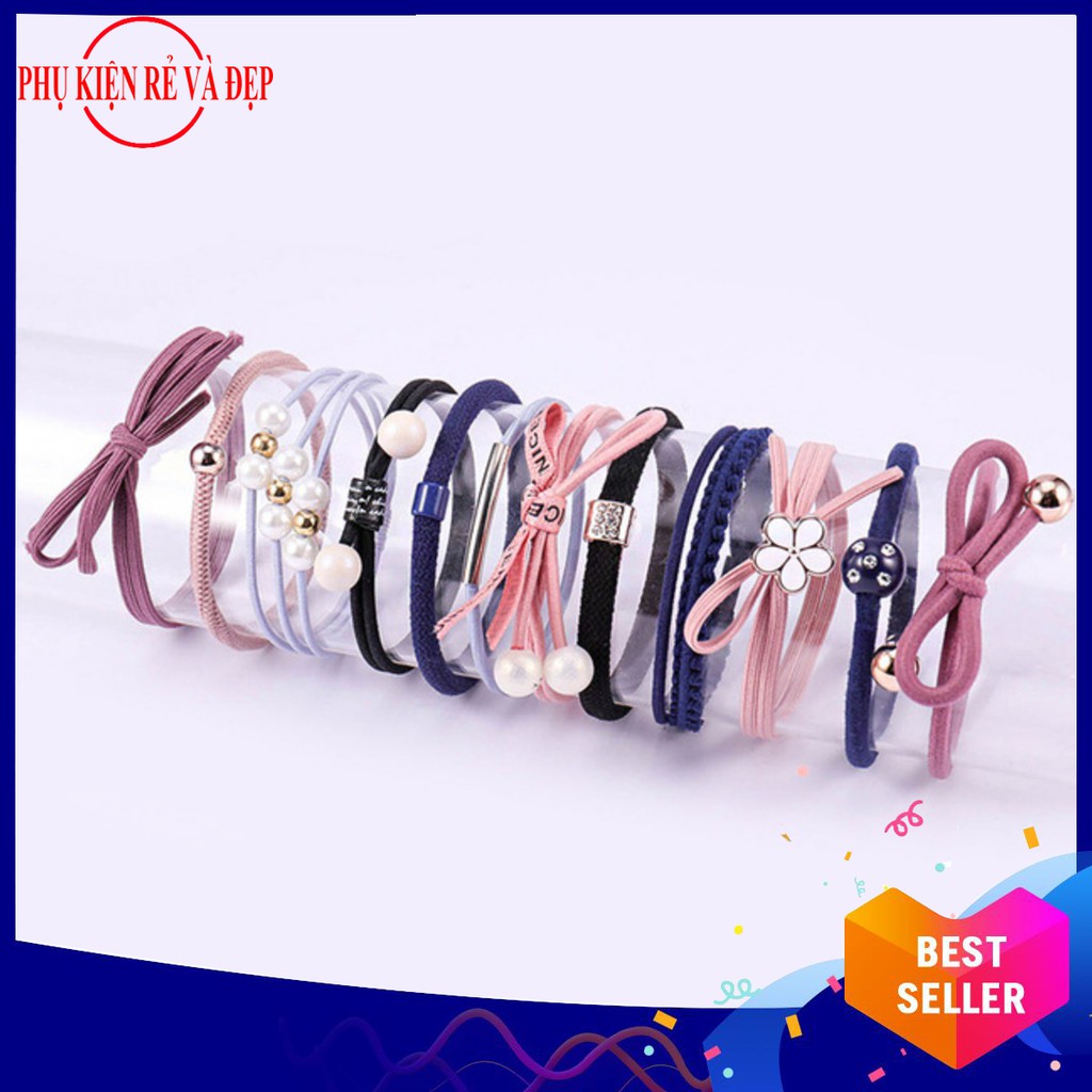 Hộp 12 dây cột tóc Hàn Quốc siêu đẹp siêu bền (Đủ màu)