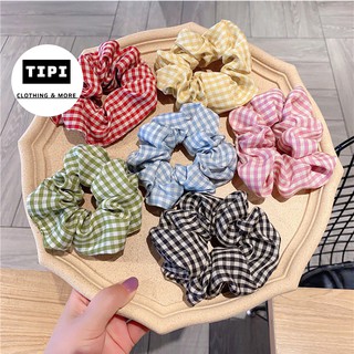 Buộc tóc scrunchies vòng mẫu kẻ sọc G4