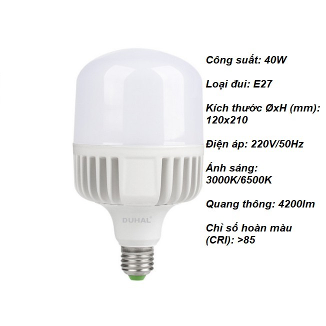BÓNG ĐÈN LED TRỤ THÂN NHÔM CAO CẤP DUHAL 20W 30W 40W 50W