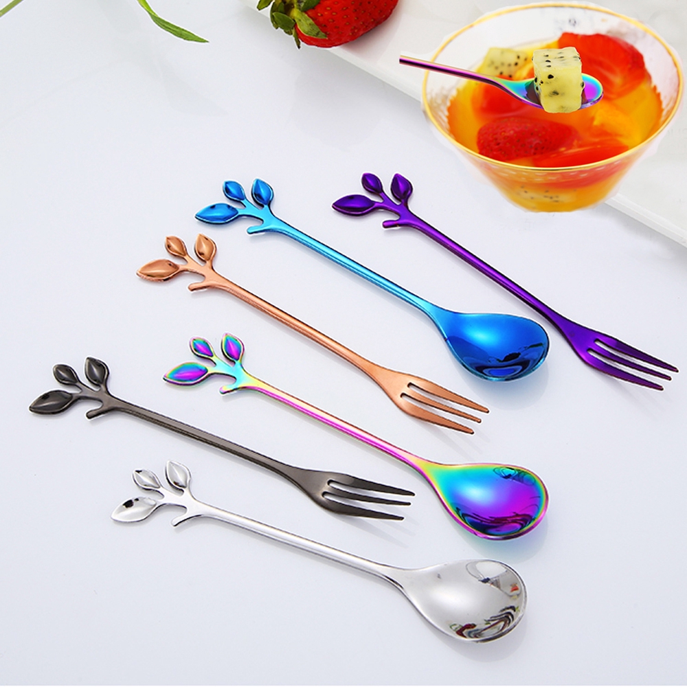 Home & Kitchen Stir Small Branches Leaf Stainless Steel Utensils Coffee Spoon