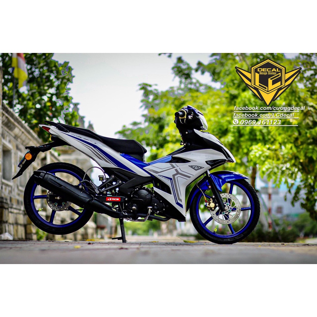 Tem rời exciter 150 trắng xanh gp ,xe exciter 150 chỉ xám dán xe trắng