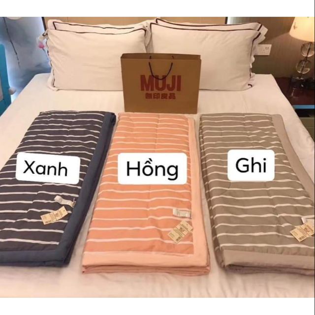 Chăn hè cotton đũi kẻ Muji xuất nhật cao cấp, chất cotton đũi mềm mịn thoáng khí mẫu mới kích thước 2mx2m3