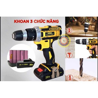 MÁY KHOAN DEWALT 26V 3 CHỨC NĂNG LÕI ĐỒNG , MÁY BẮN VÍT 26V TẶNG KÈM 27 PHỤ KIỆN , MÁY BẮN VÍT 26V